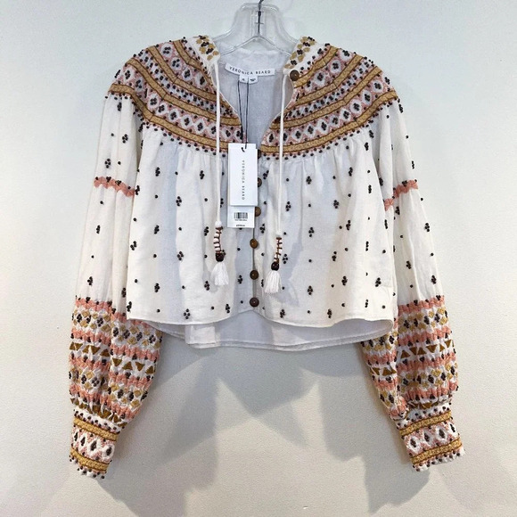 Veronica Beard Fernanda White Bohemian Embroidered Beaded Cropped Jacket XS NWT - Picture 2 of 10